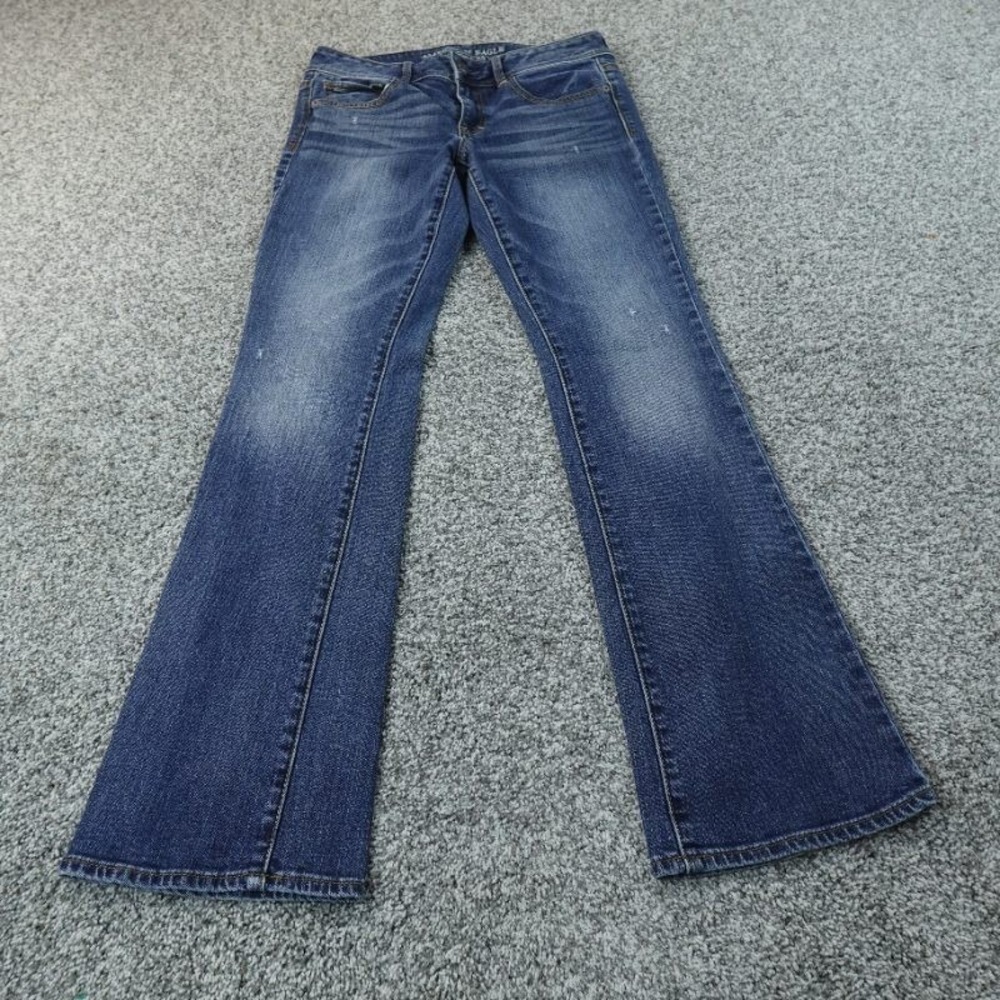 American Eagle Jeans Womens 8 Dark Blue Denim Kick Boot Stretch Flex Low Rise